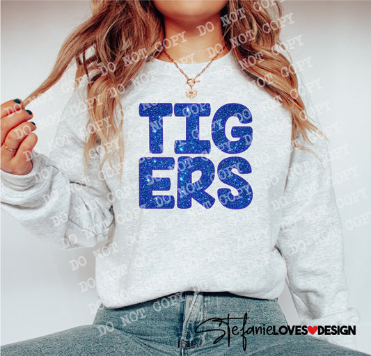 Tigers Blue Glitter Embroidery Outline Digital Design