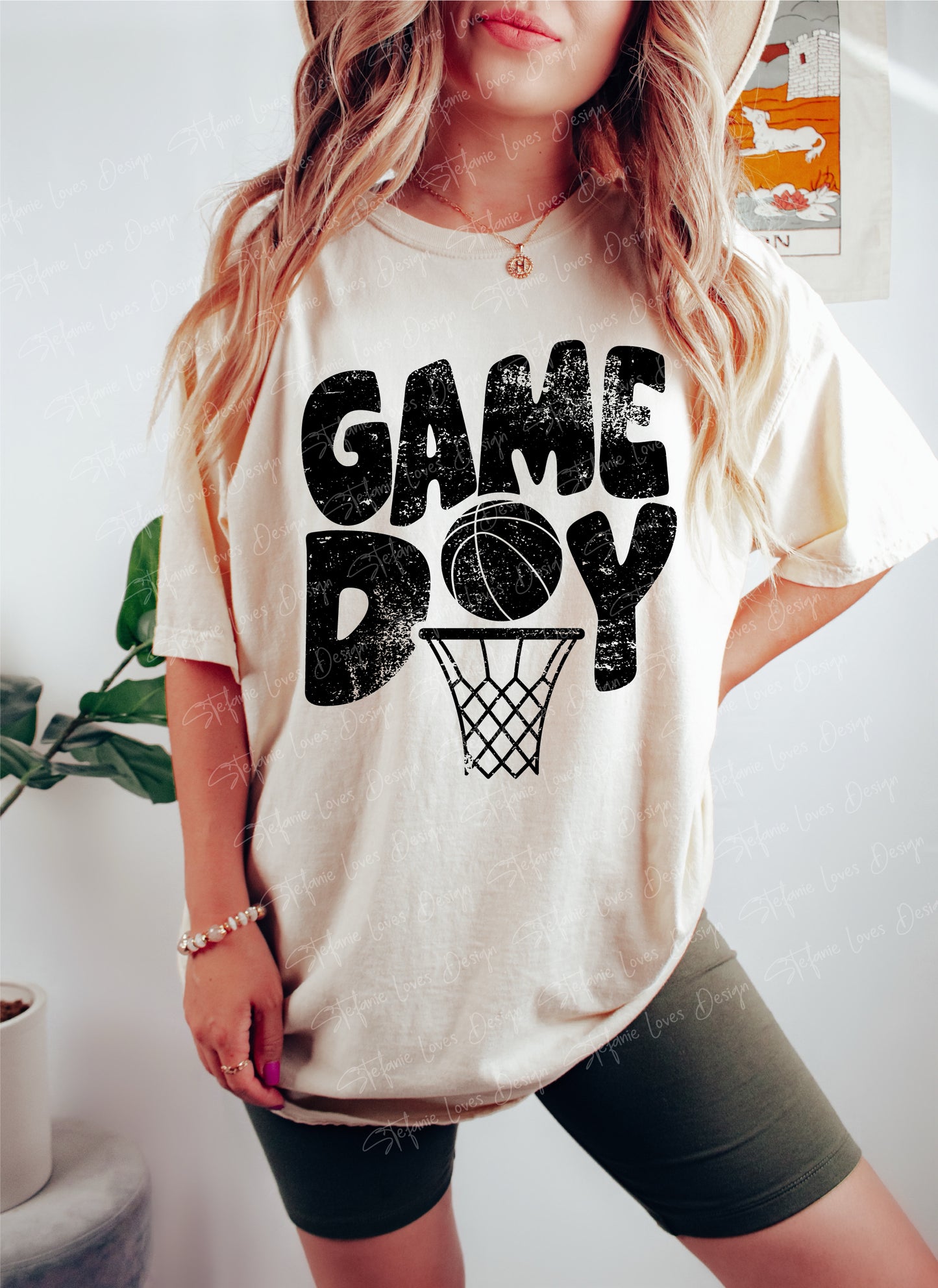 Game Day Hoop with Basketball png, Distressed Game Day png, Basketball png