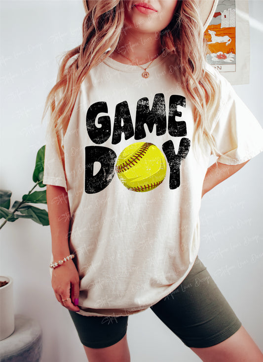 Game Day Softball png, Distressed Game Day, Softball png