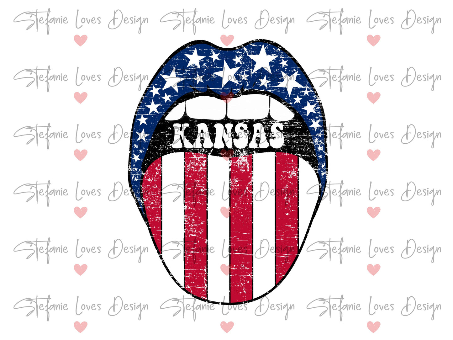 Kansas Stars and Stripes Distressed Lips PNG, Patriotic Kansas, 4th of July Kansas Lips, Kansas Distressed
