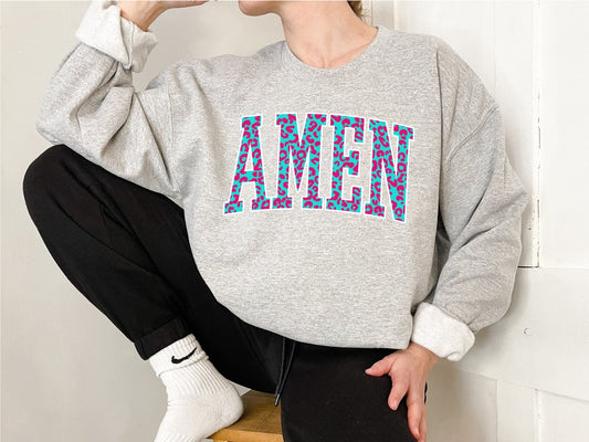 Amen png, Amen Leopard png, Christian saying, Digital Design, Turquoise and Dark Pink Amen