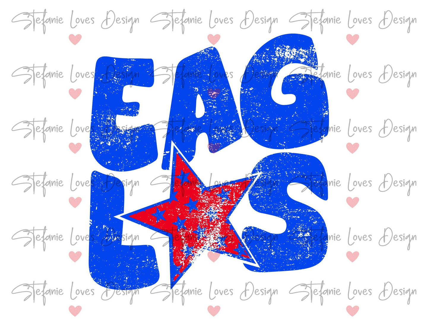 Eagles Distressed Star PNG, Cardinals png, Retro Wavy Letter Digital Design