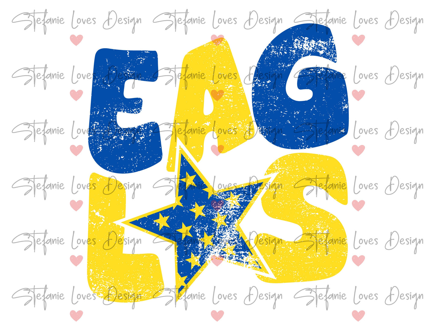 Eagles Distressed Star PNG, Eagles png, Retro Letter Digital Design Blue & Yellow