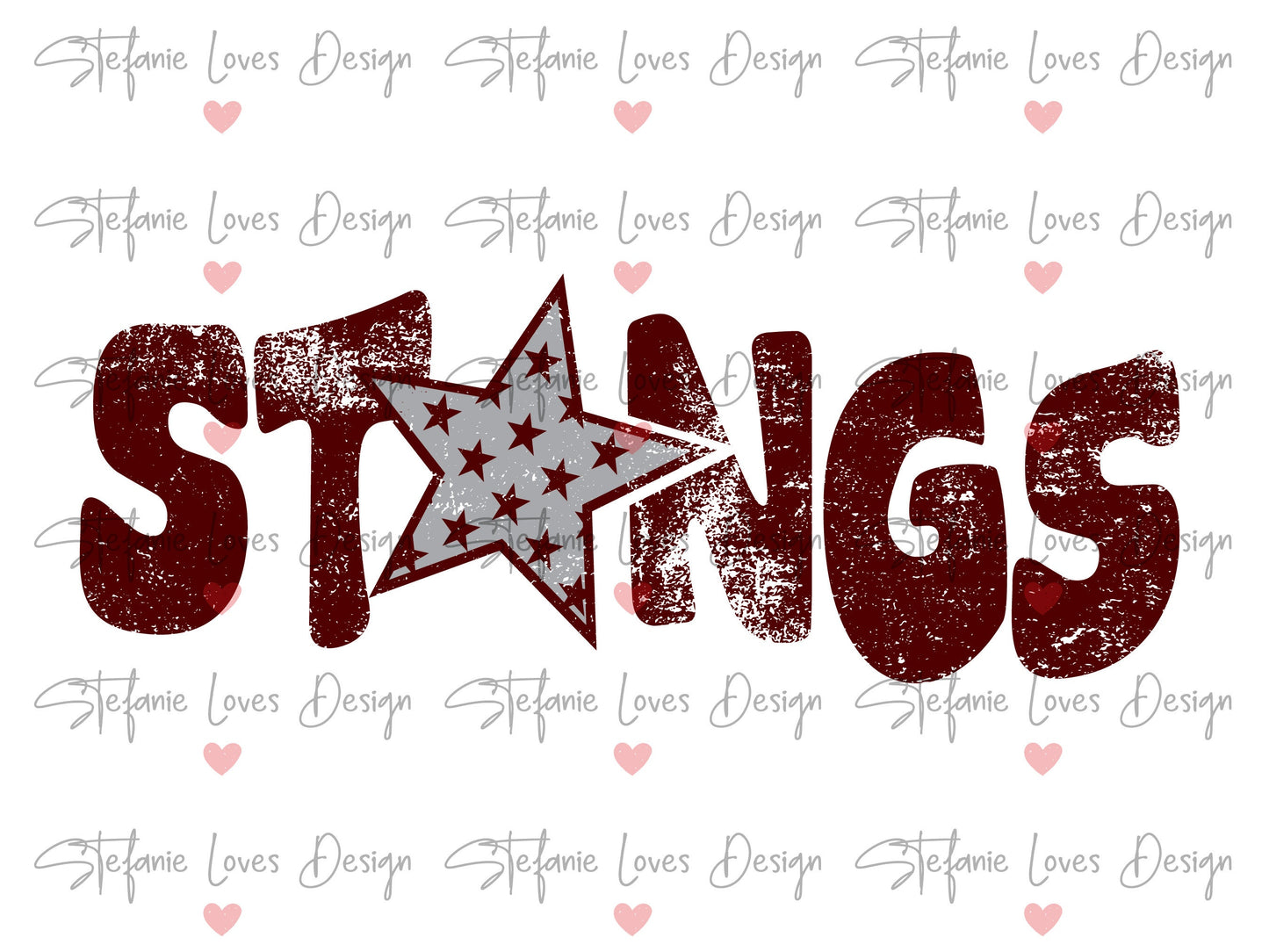 Stangs Distressed Star PNG, Stangs png, Retro Letter Digital Design